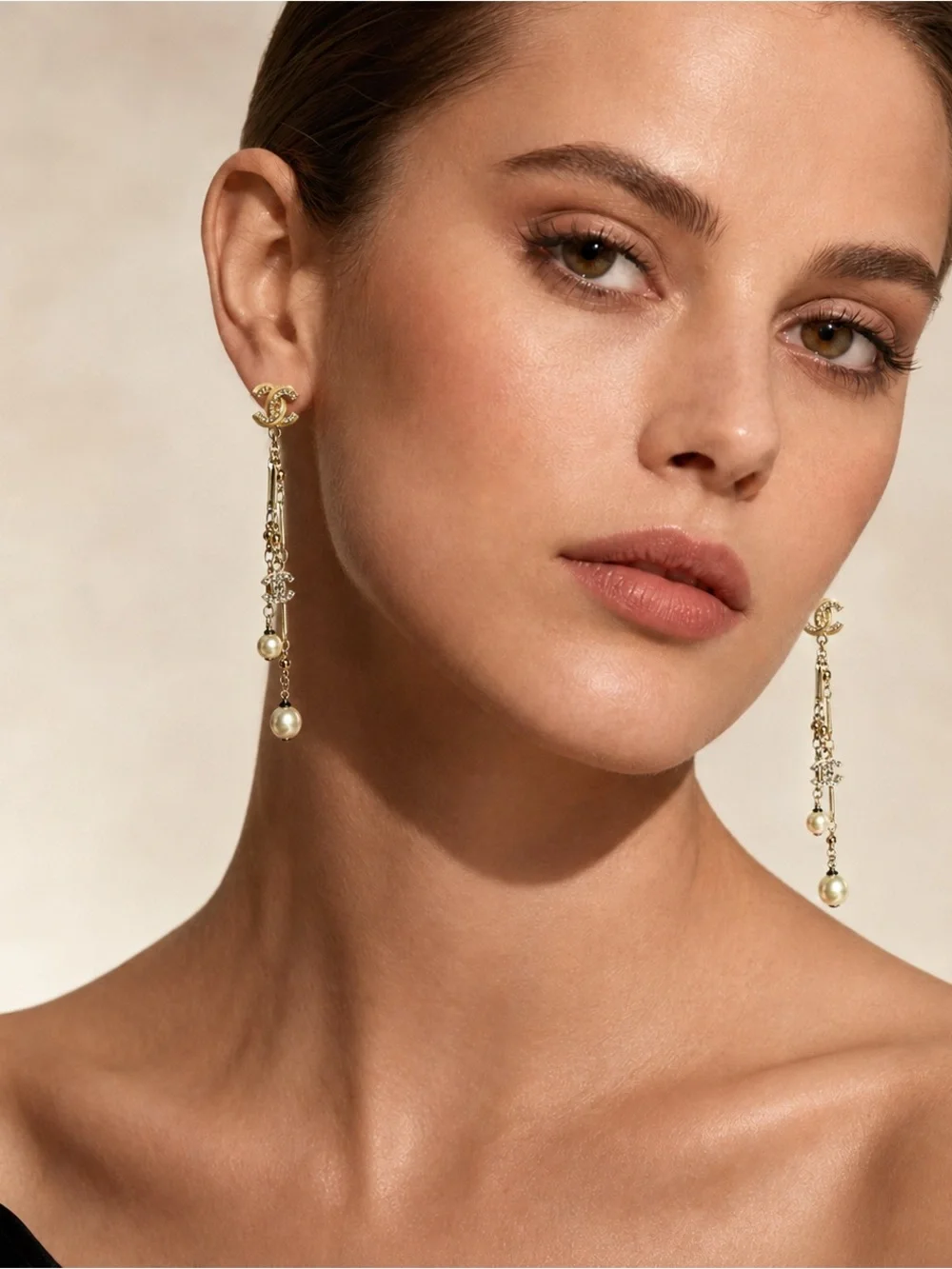 CHANEL 11C Enamel Crystal CC Pearl Chandelier Drop Earrings Rare